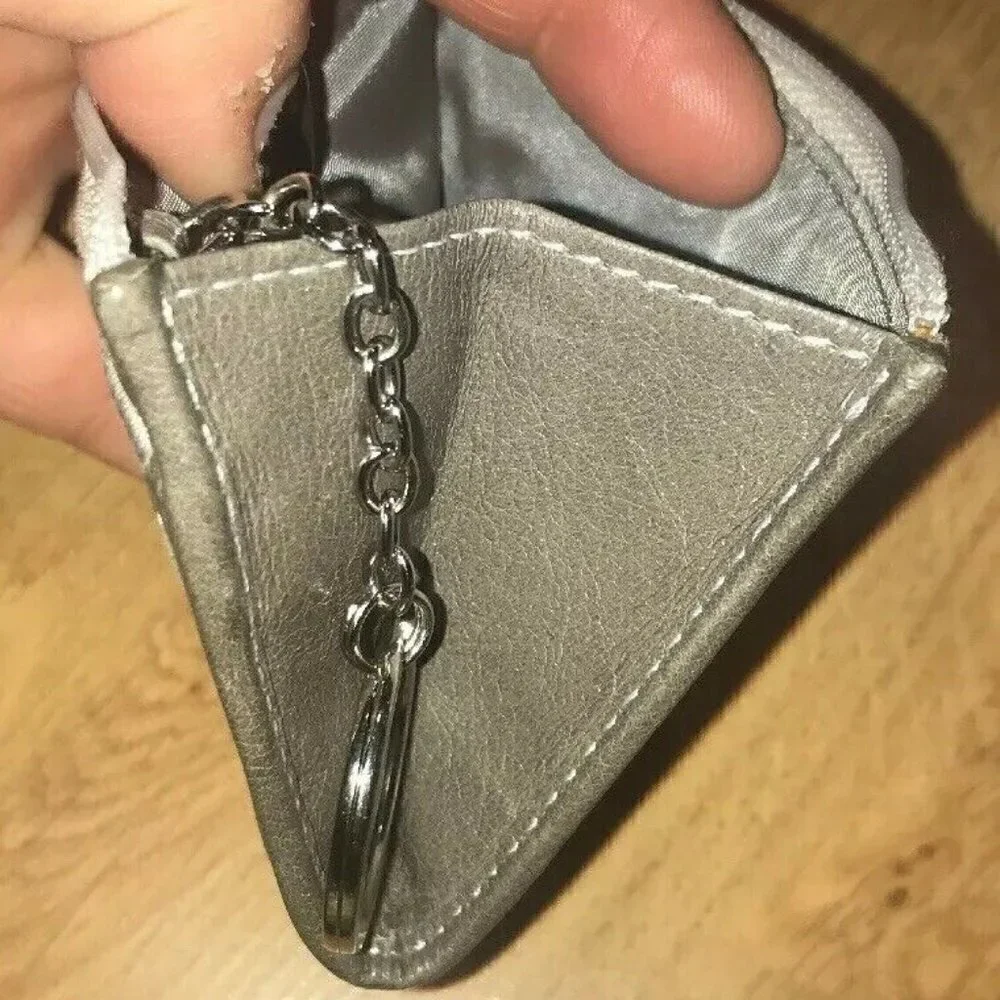 Coach Gray Zipper Key Chain Credit Card Wallet
